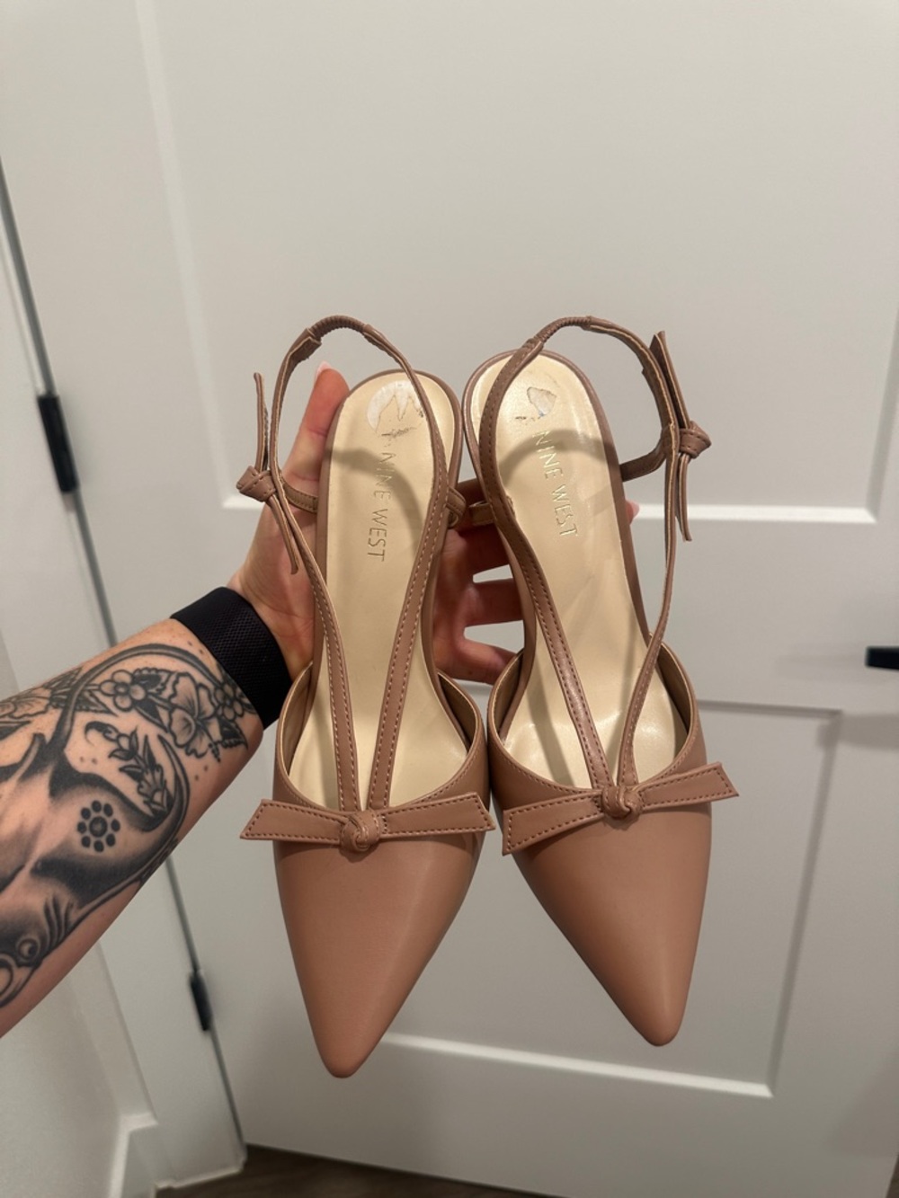 Nine West Taupe Pointed-Toe Slingback Pumps with Bow - Picture 1 of 3
